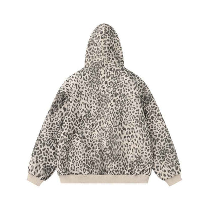 Wool collar hooded leopard print jacket for women | MuddyStock Originals