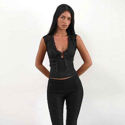 Casual versatile lace patchwork hollow V-neck vest for women | MuddyStock Originals MuddyStock