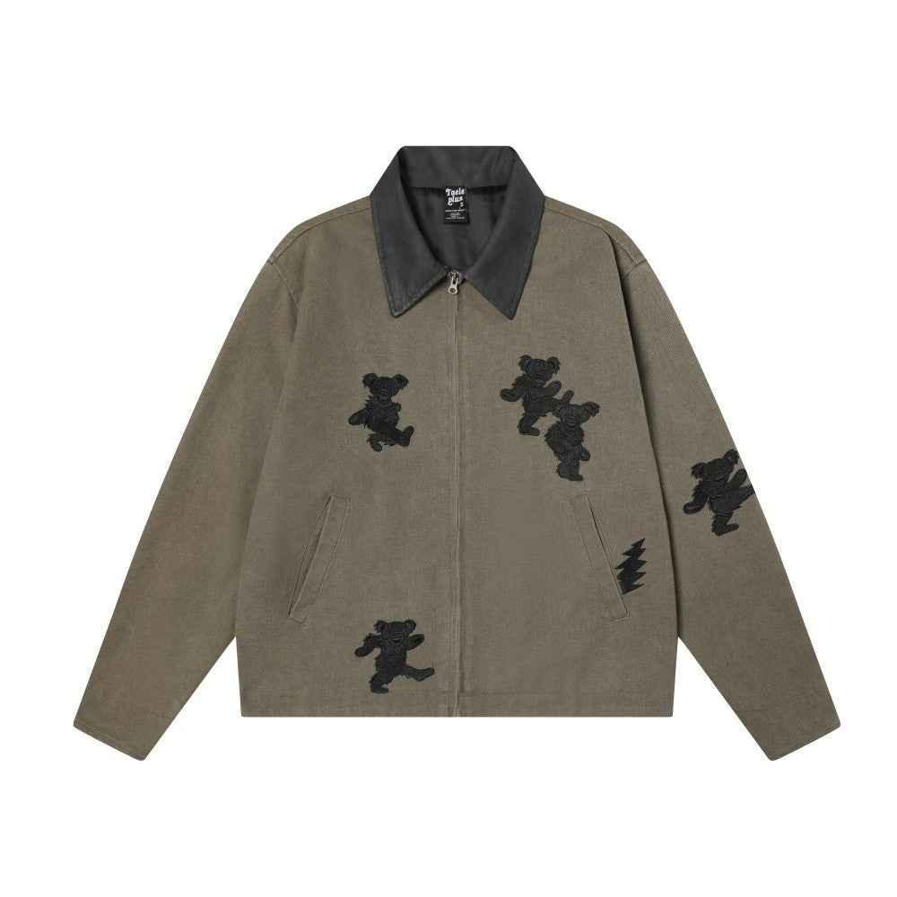Cartoon teddy bear embroidered jacket for women | MuddyStock Originals Brown