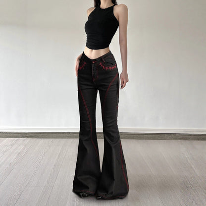 Embroidered bright thread slightly spicy jeans for women