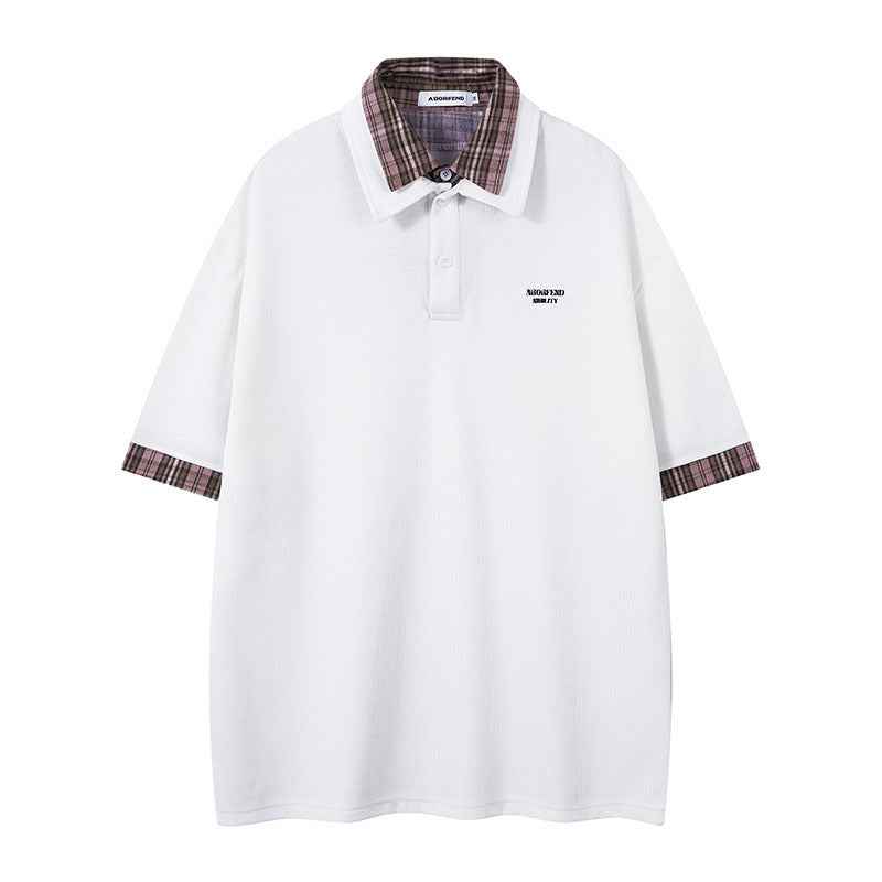 Loose Turn-Down Collar Short Sleeve T-Shirt for Men and Women | MuddyStock Originals H18-White MuddyStock