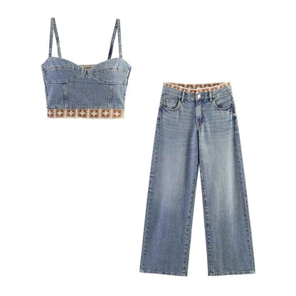 Splicing top+loose jeans set for women | MuddyStock Originals Set