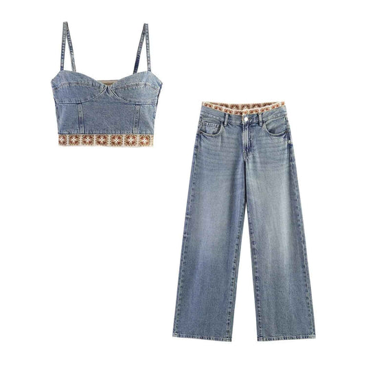 Splicing top+loose jeans set for women | MuddyStock Originals Set