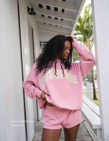 Round Neck Letter Print Sweatshirt For Women | MuddyStock Originals Pink - Yellow Text MuddyStock