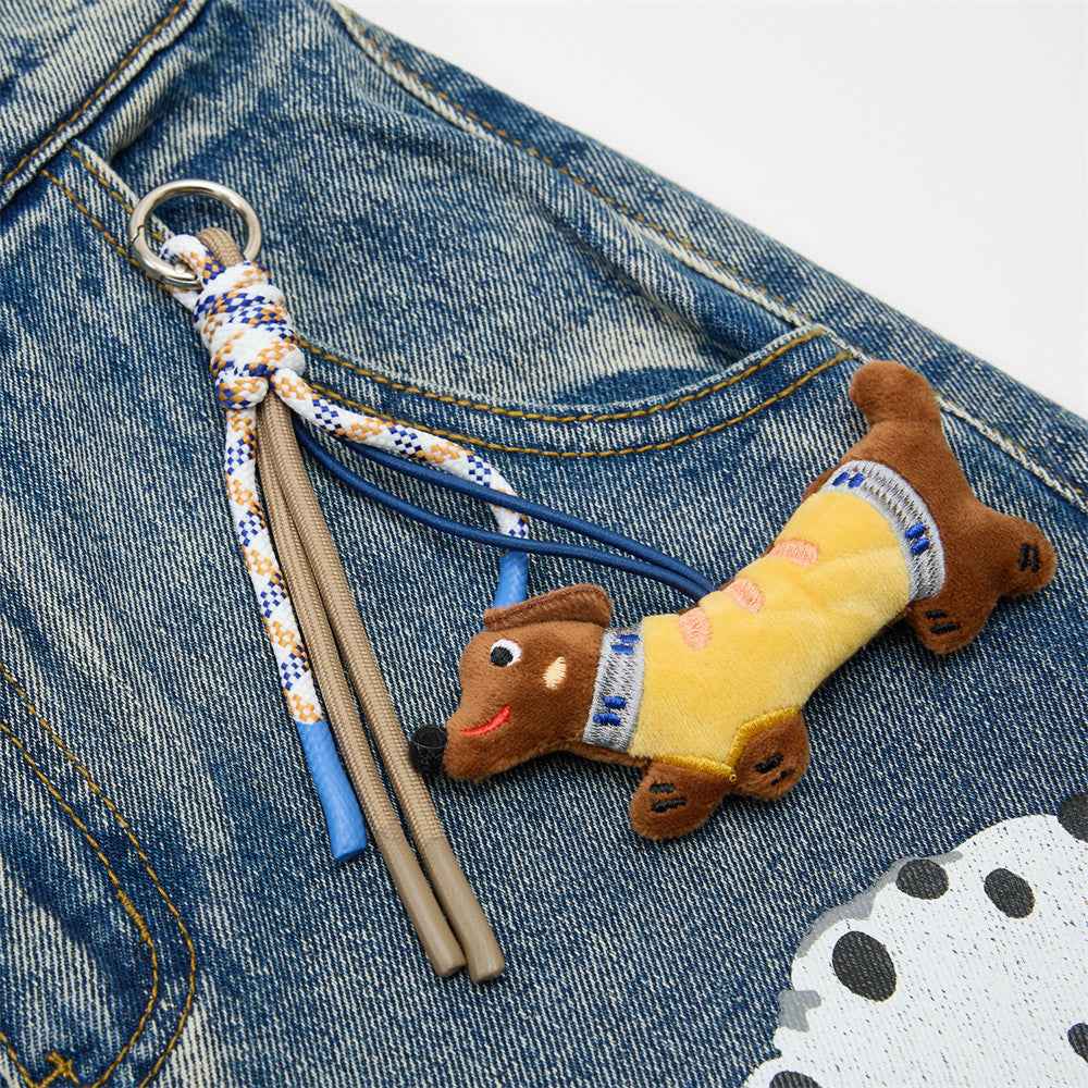 Striped letter cartoon full print denim wide leg pants for women | MuddyStock Originals