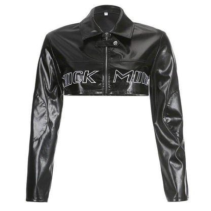 Letter Print Spliced Short Jacket For Women | MuddyStock Originals 27414 Black MuddyStock