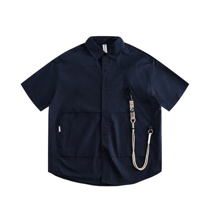 Mountain compass hanging rope decoration workwear shirt for men Navy Blue