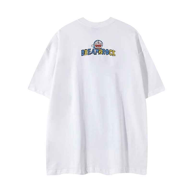 Retro Fun Doraemon Print Short Sleeve T-Shirt For Men And Women MuddyStock