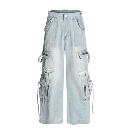 Retro ripped multi pocket workwear jeans for men | MuddyStock Originals Blue