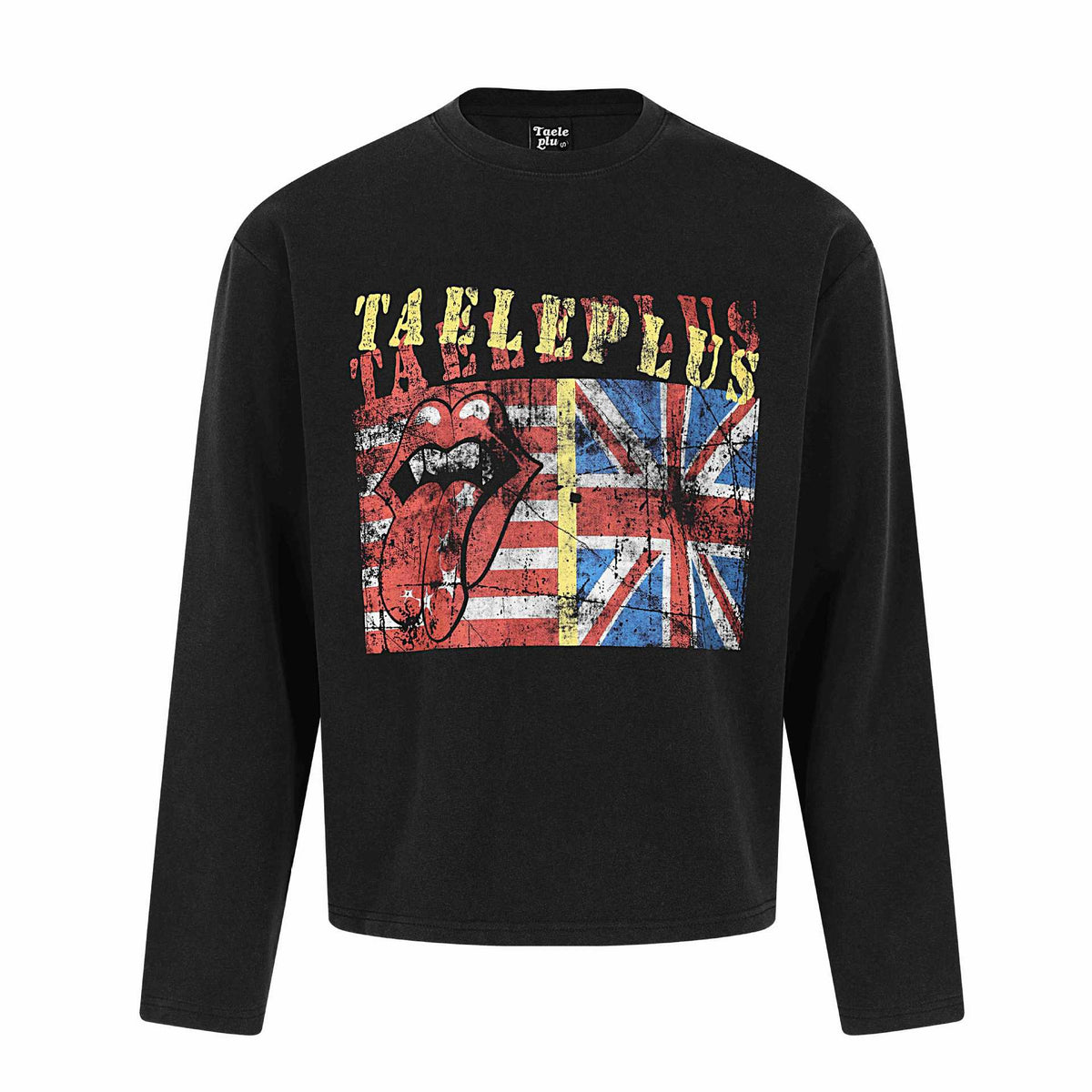 Printed Washed Long Sleeve T-Shirt for Men | MuddyStock Originals Black