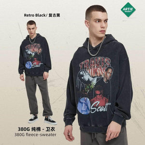 Breathable distressed printed hoodie for men | MuddyStock Originals Retro Black