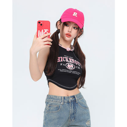 Retro Distressed Printed Short Top For Women MuddyStock