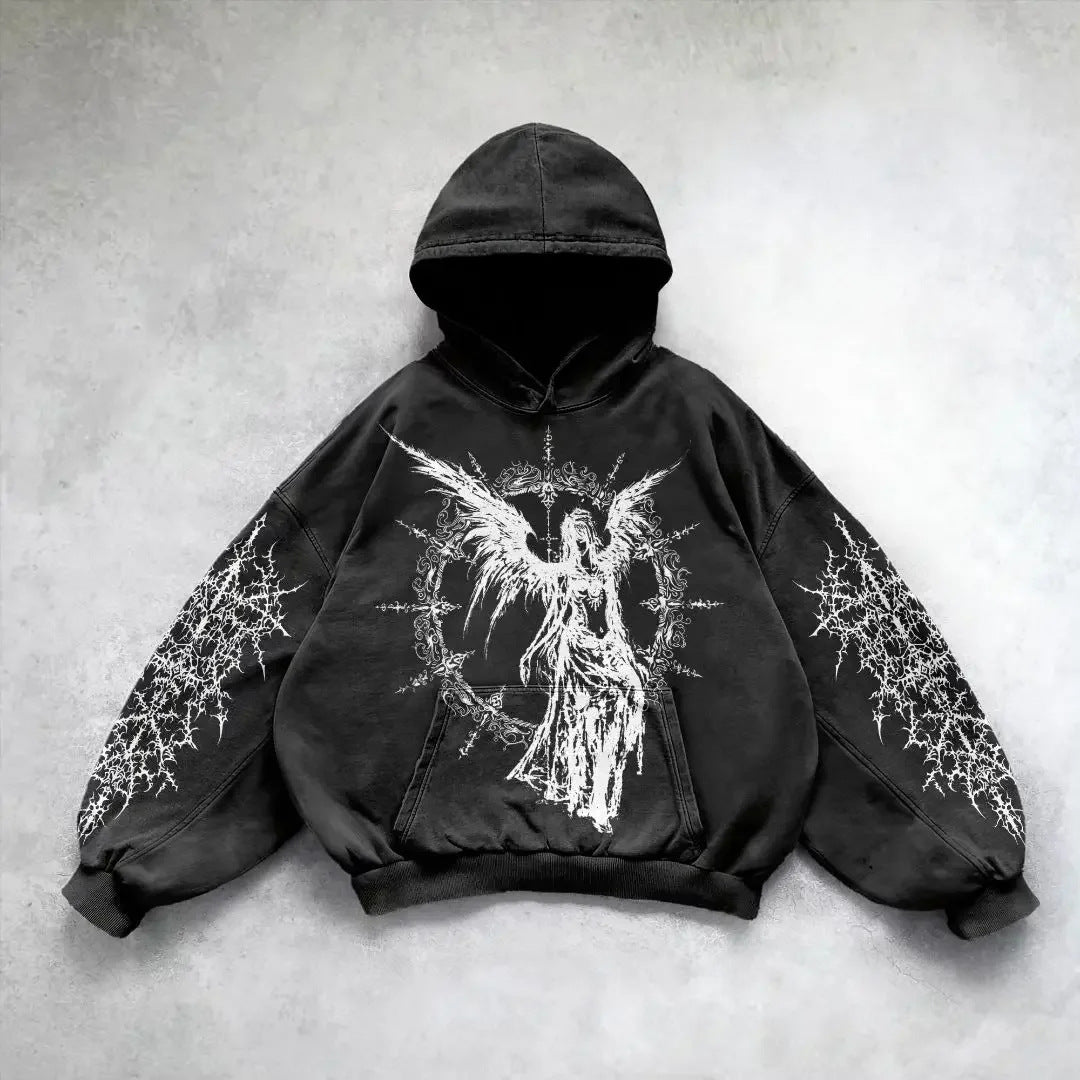 Hooded Printed Hip Hop Streetwear Hoodie Black 10 MuddyStock All Products