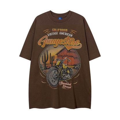 Hand-painted Motorbike Printed Short Sleeve For Men MuddyStock