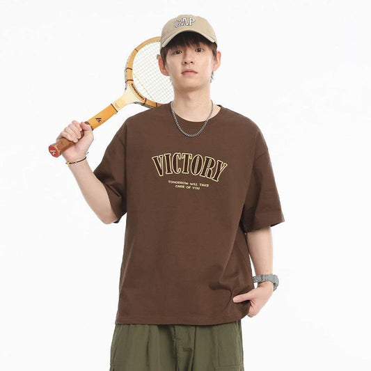 Men's Retro Alphabet Embroidered Short-sleeved T-shirt MuddyStock