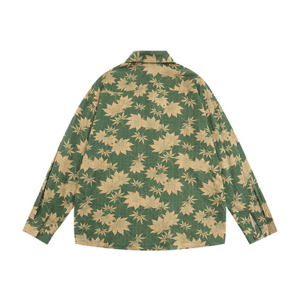 Full Printed Maple Leaf Long Sleeve Shirt Men Spring And Autumn Japanese Style