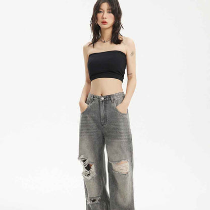Retro Tattered Jeans For Women MuddyStock