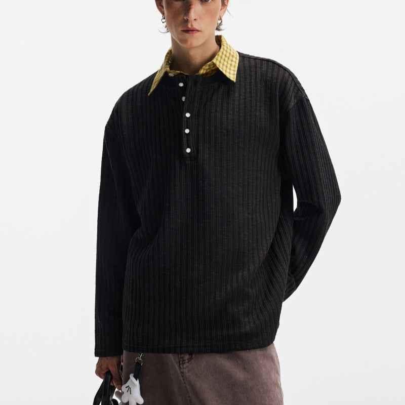 Textured Stripe T-shirt Simple Long Sleeve T-shirt For Men null