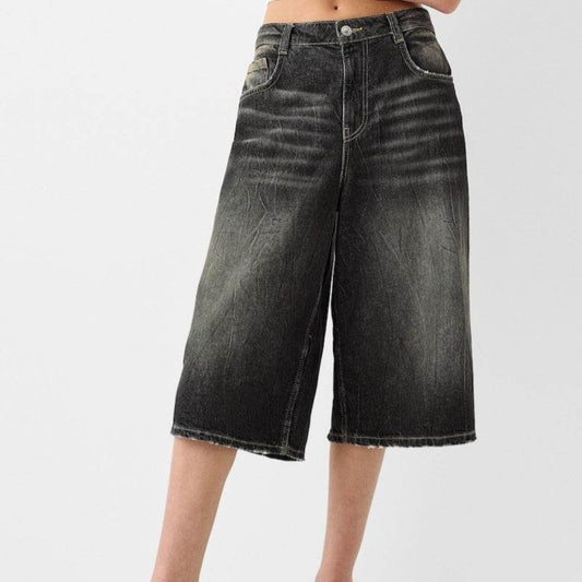 Low Waist Loose Denim Cropped Pants MuddyStock