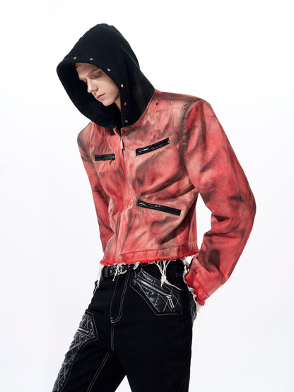 Hand-painted Distressed Hooded Denim Jacket For Men All Products
