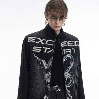 Hand-painted Snake Pattern Denim Coat For Men null