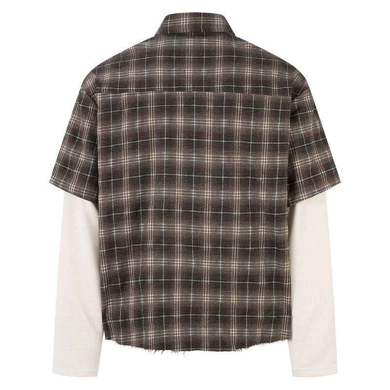 Men's Long-Sleeve American-Style Retro High-Street Tie-Dye Plaid Shirt