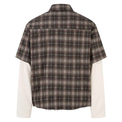 Men's Long-Sleeve American-Style Retro High-Street Tie-Dye Plaid Shirt