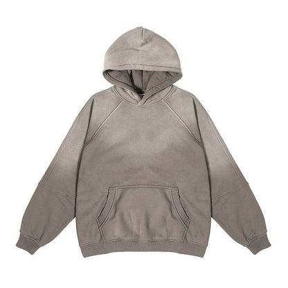 Gradient Two Colors Distressed Hooded Sweater For Men Khaki MuddyStock
