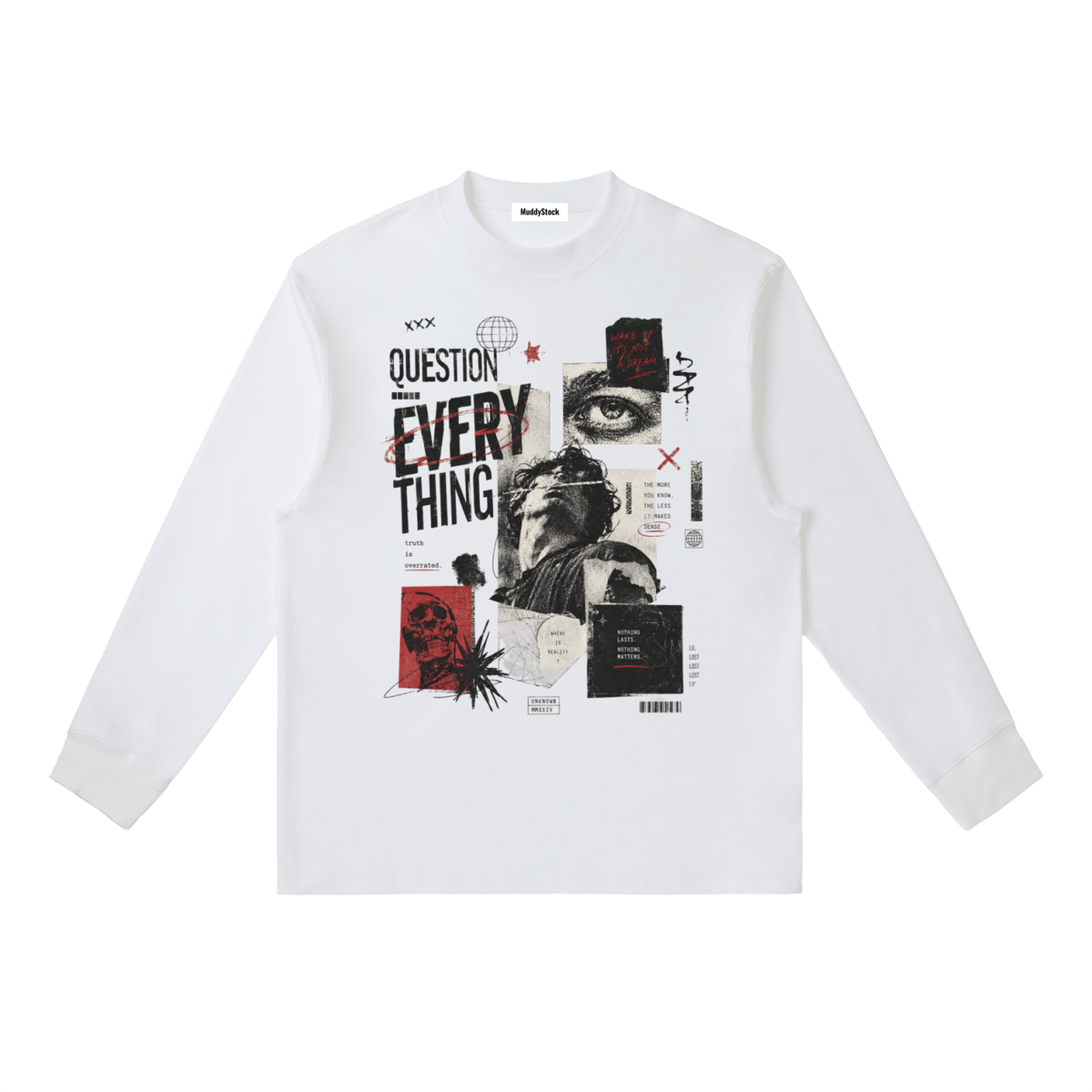 Essential Crewneck Long-Sleeve T-Shirt For Men | MuddyStock Originals White