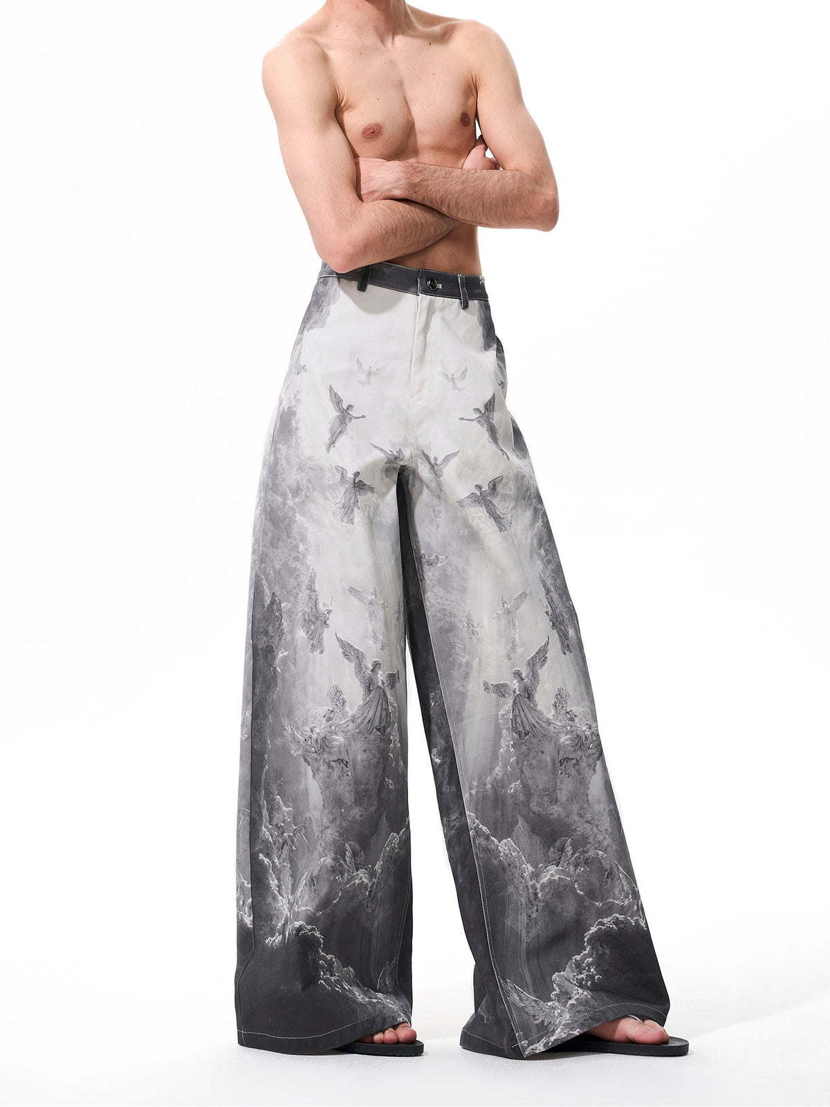 Vintage Rainbow-coated Trompe L'oeil Painted Distressed Straight-leg Jeans For Men