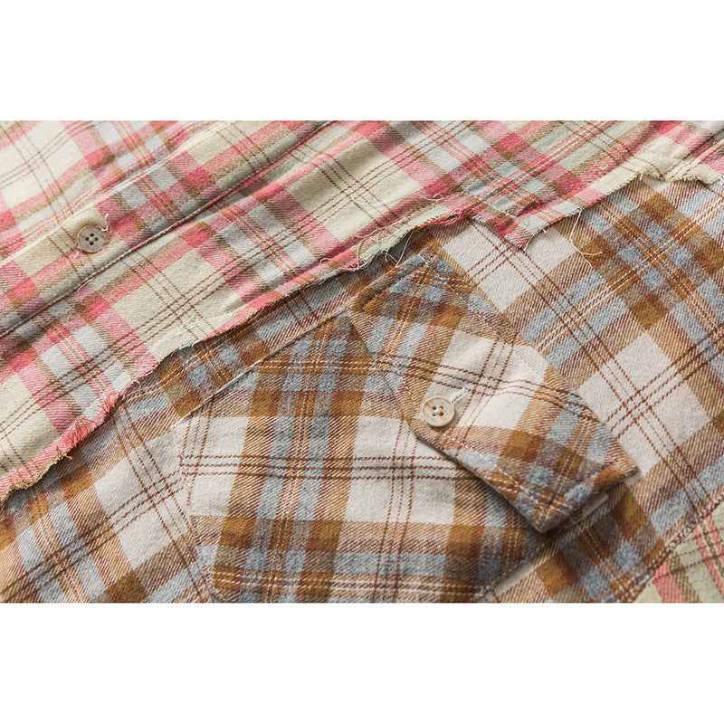 Plaid Splicing Long-sleeved Shirt For Women null