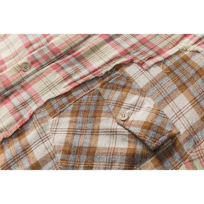 Plaid Splicing Long-sleeved Shirt For Women null