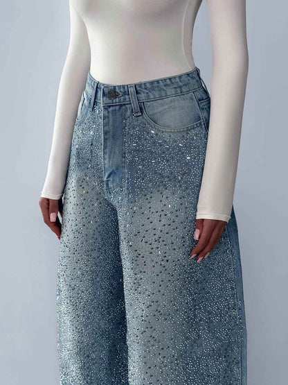 Irregular Rhinestone Jeans For Women MuddyStock