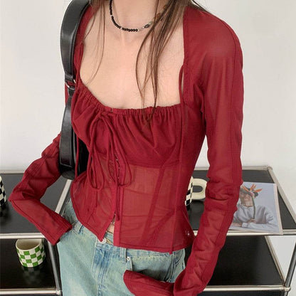 Long Sleeved Lace Up Corset Slimming Top for women MuddyStock