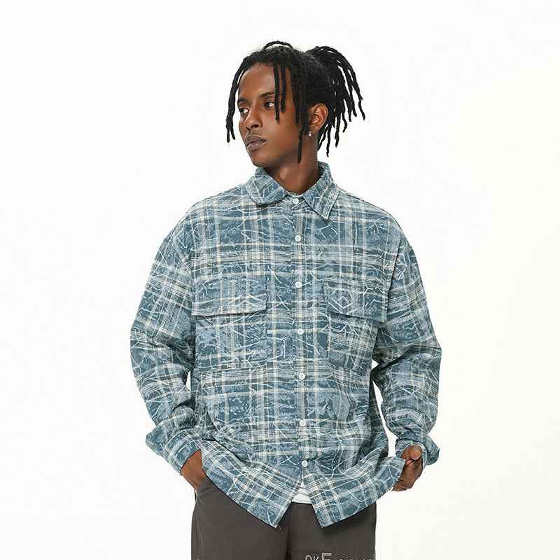 Plaid Autumn Loose Men's Shirt null