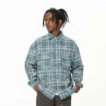 Plaid Autumn Loose Men's Shirt null