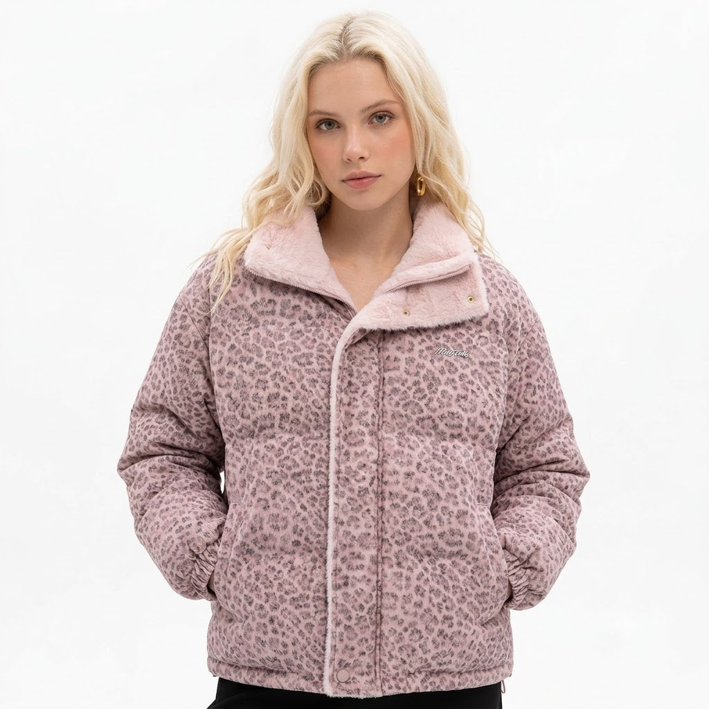Leopard Print Casual Thick Warm Puffer Jacket For Women | MuddyStock Originals