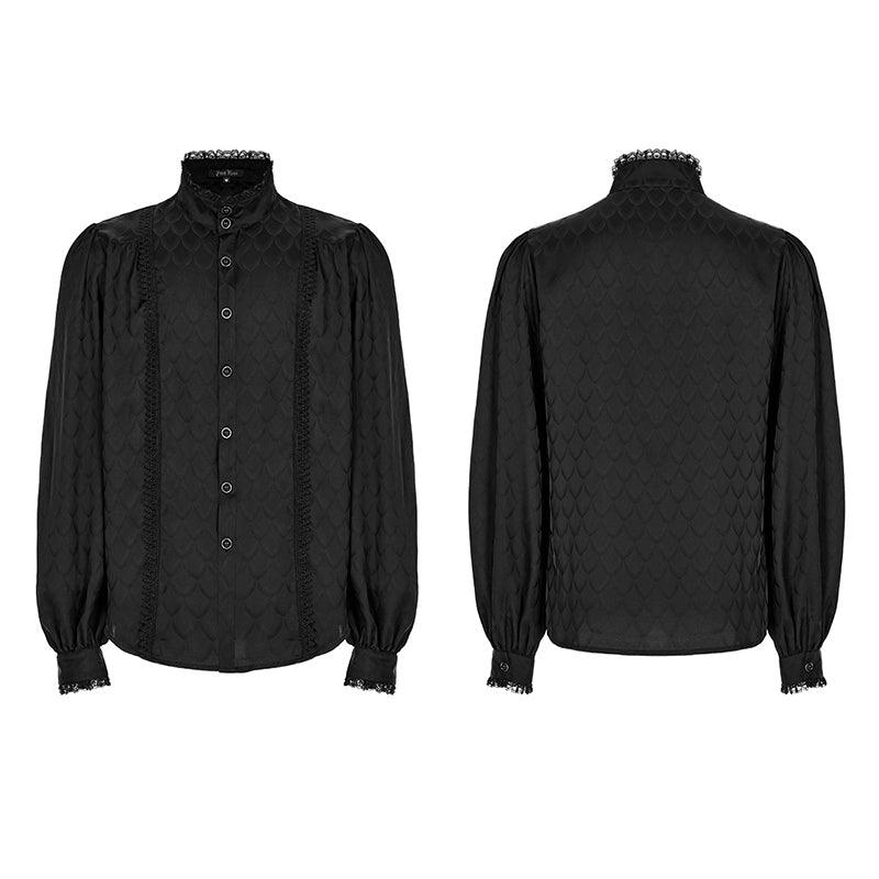 Men's Retro Noble Dress Stand Collar Long Sleeve Shirt Black