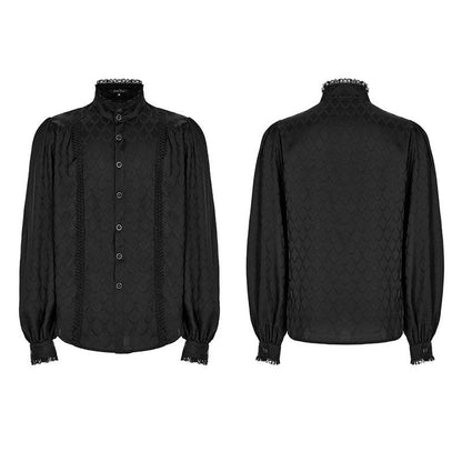 Men's Retro Noble Dress Stand Collar Long Sleeve Shirt Black