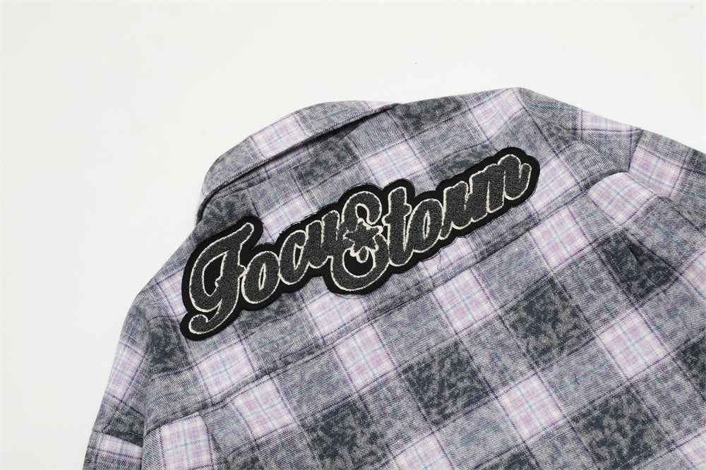 Washed And Worn Plaid Jacket Shirt For Men and Women null
