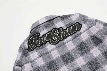 Washed And Worn Plaid Jacket Shirt For Men and Women null