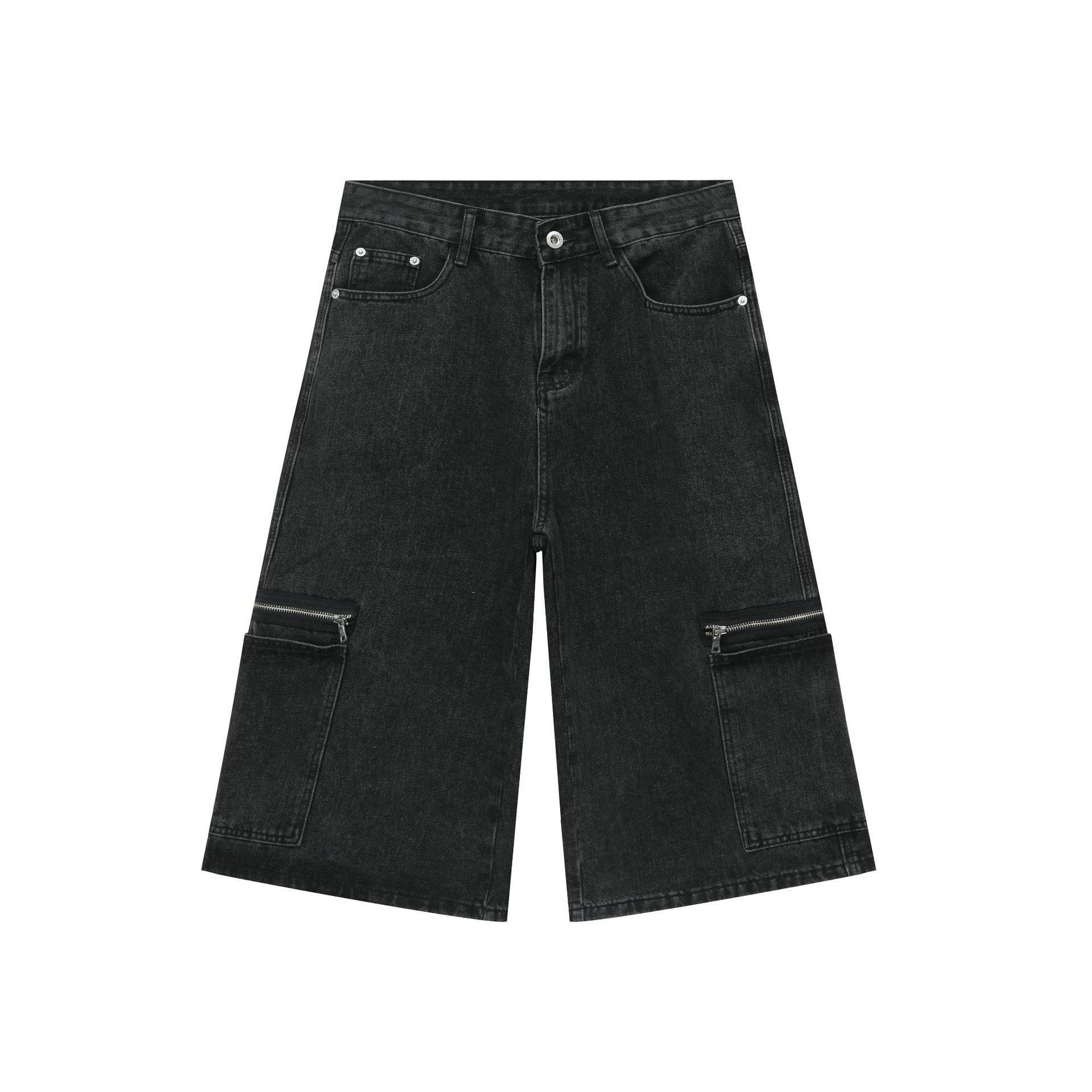 Workwear Denim Shorts New Loose Street Personalized Cropped Pants Black And Gray MuddyStock