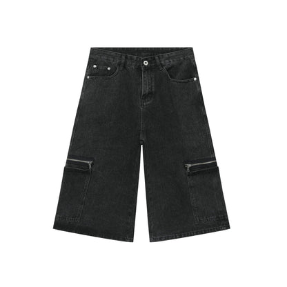 Workwear Denim Shorts New Loose Street Personalized Cropped Pants Black And Gray MuddyStock