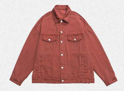 Retro Washed Dyed Loose Denim Coat For Men And Women Cinnabar Red MuddyStock