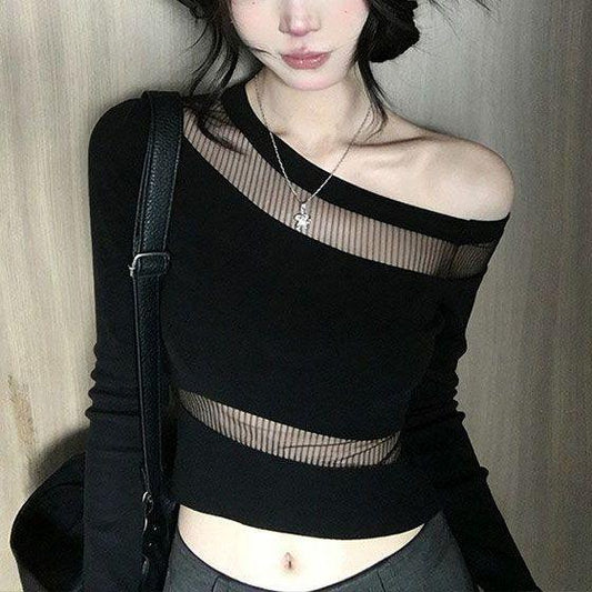 Hollow Out Minimalist Fitted Off Shoulder Top For Women Black