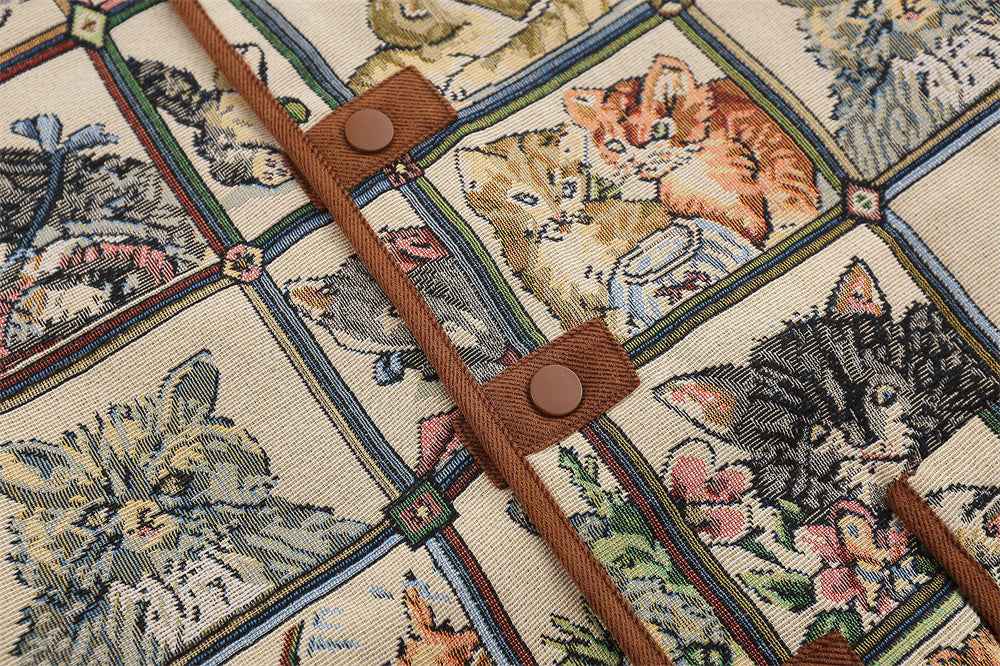 Animal Cat Plaid Lapel Coat For Women MuddyStock