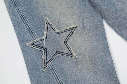 Street Trend Patch Pentagram Cat Whisker Embroidered Jeans Women MuddyStock