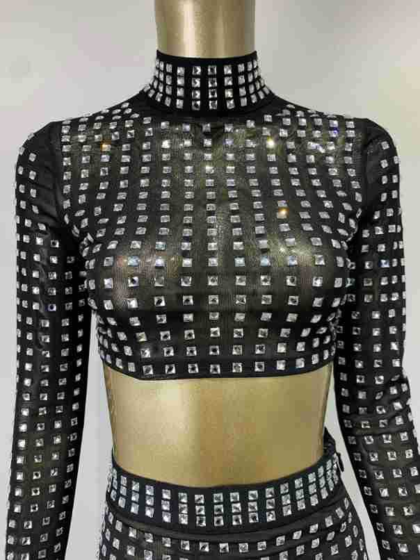 Black Rivet Top + Skirt Set For Women All Products