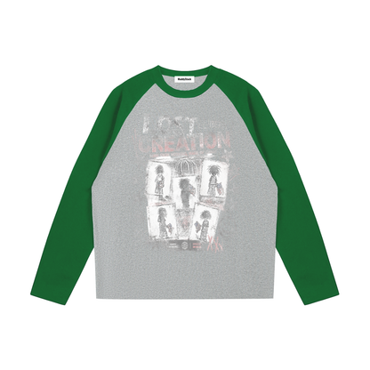 Color-Blocked Raglan Long-Sleeve T-Shirt For Women | MuddyStock Originals Flower Gray with Green