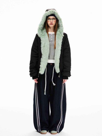 Loose Fleece-lined Warm Cotton Jacket For Women
